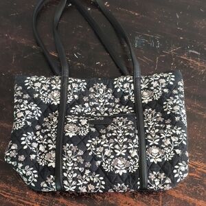 Floral Black Quilted Tote Bag
